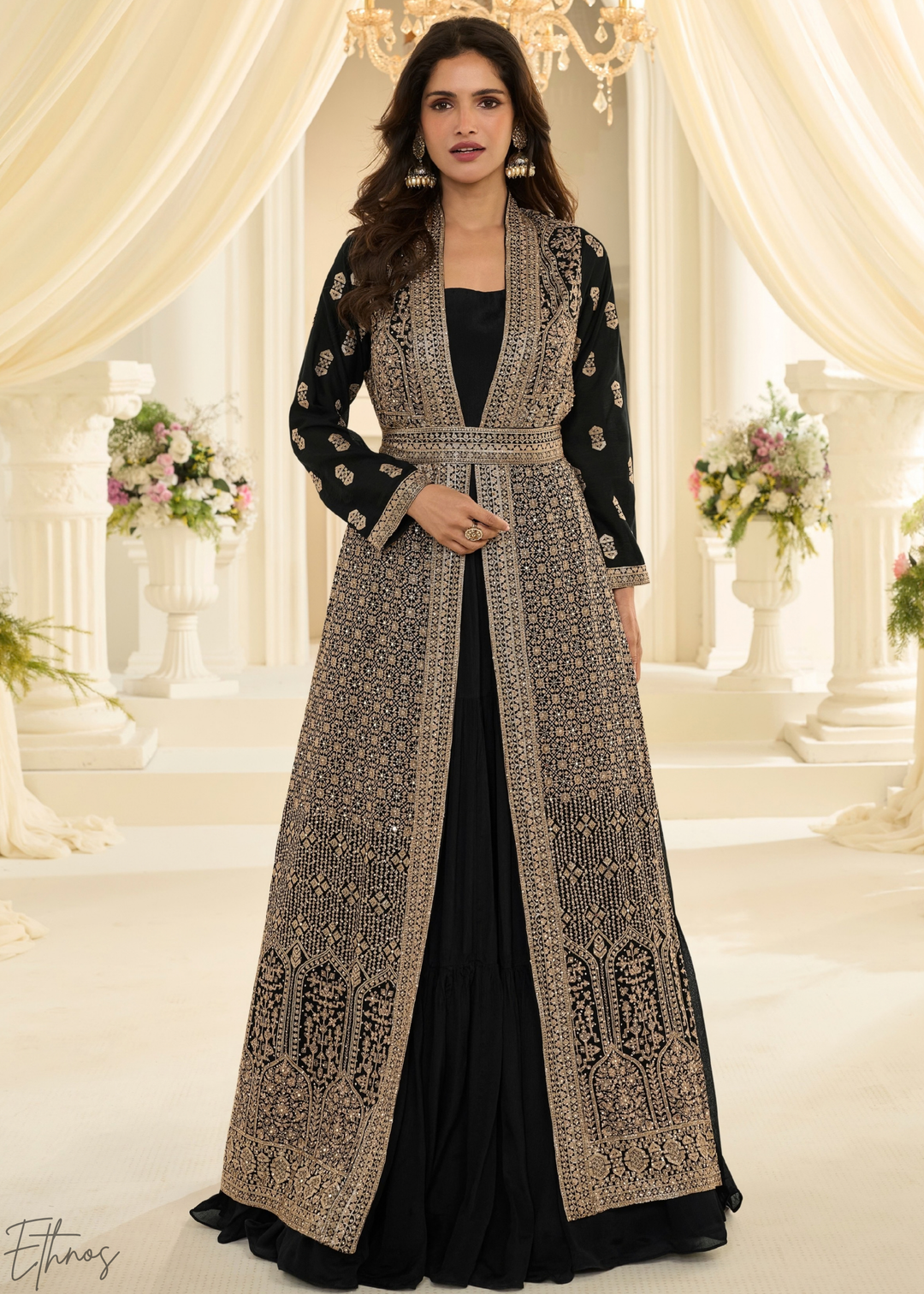 Obsidian Imperial Vine Chinon Silk Jacket Gown Set
