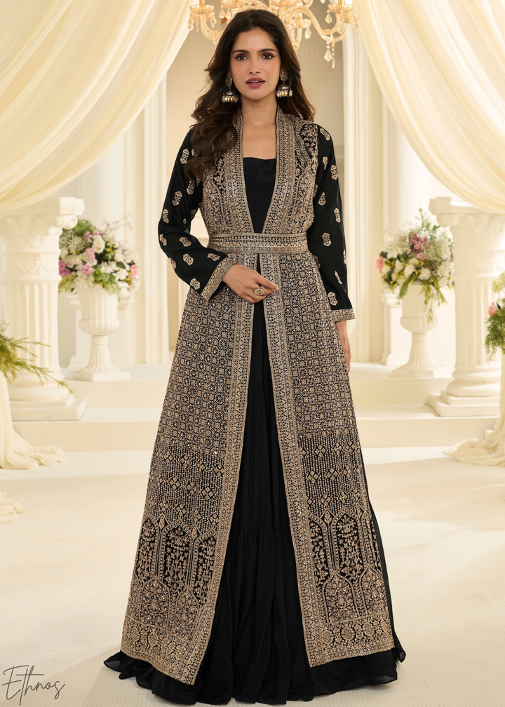 Obsidian Imperial Vine Chinon Silk Jacket Gown Set