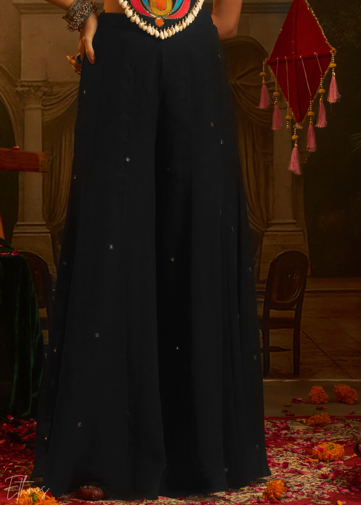 Obsidian Lotus Embroidered Georgette Palazzo Suit