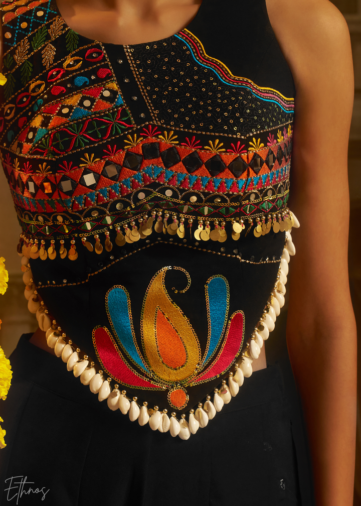 Obsidian Lotus Embroidered Georgette Palazzo Suit