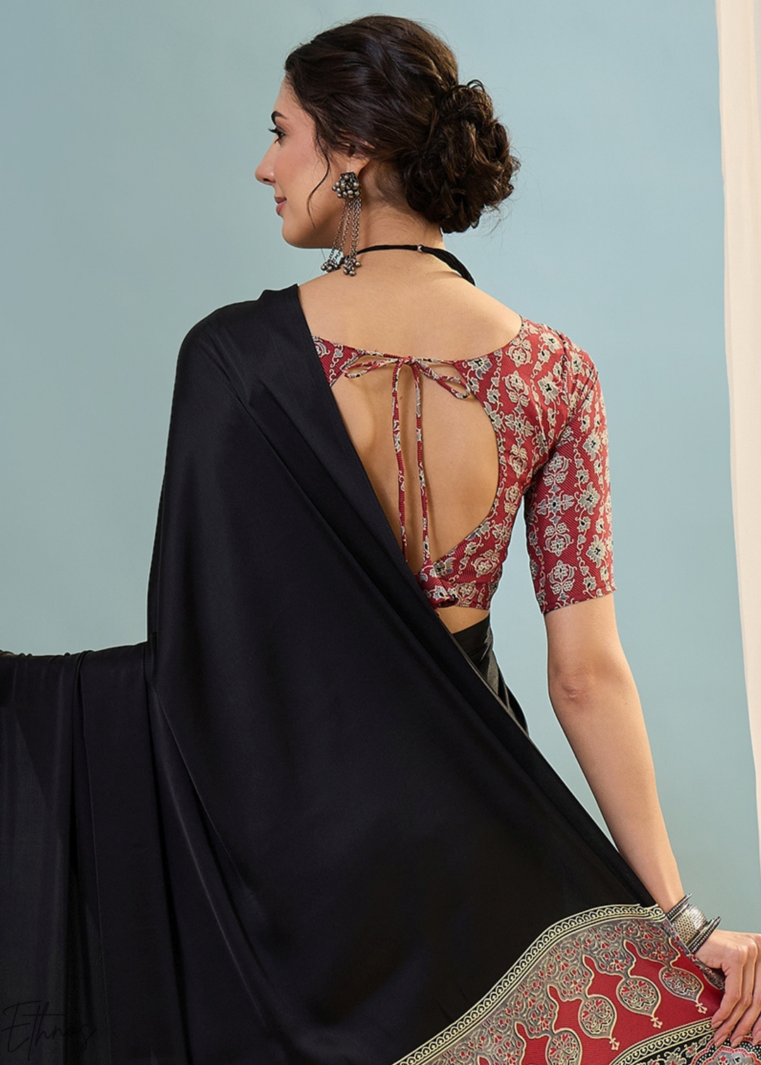 Obsidian Black Modal Silk Ajrakh Border Saree