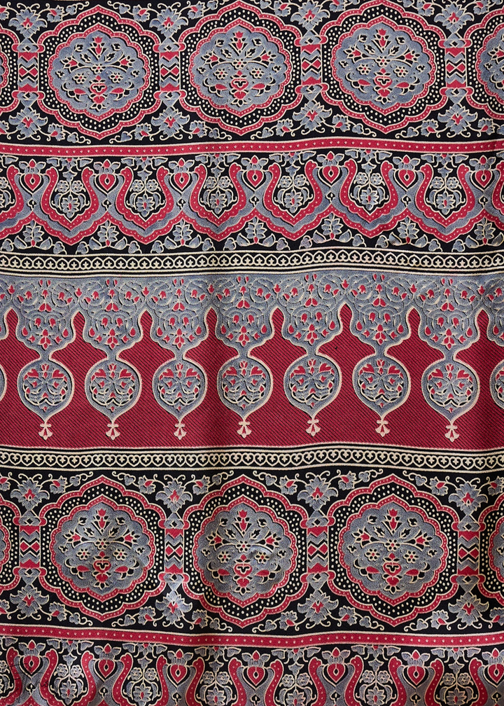 Obsidian Black Modal Silk Ajrakh Border Saree