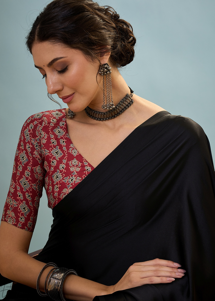 Obsidian Black Modal Silk Ajrakh Border Saree
