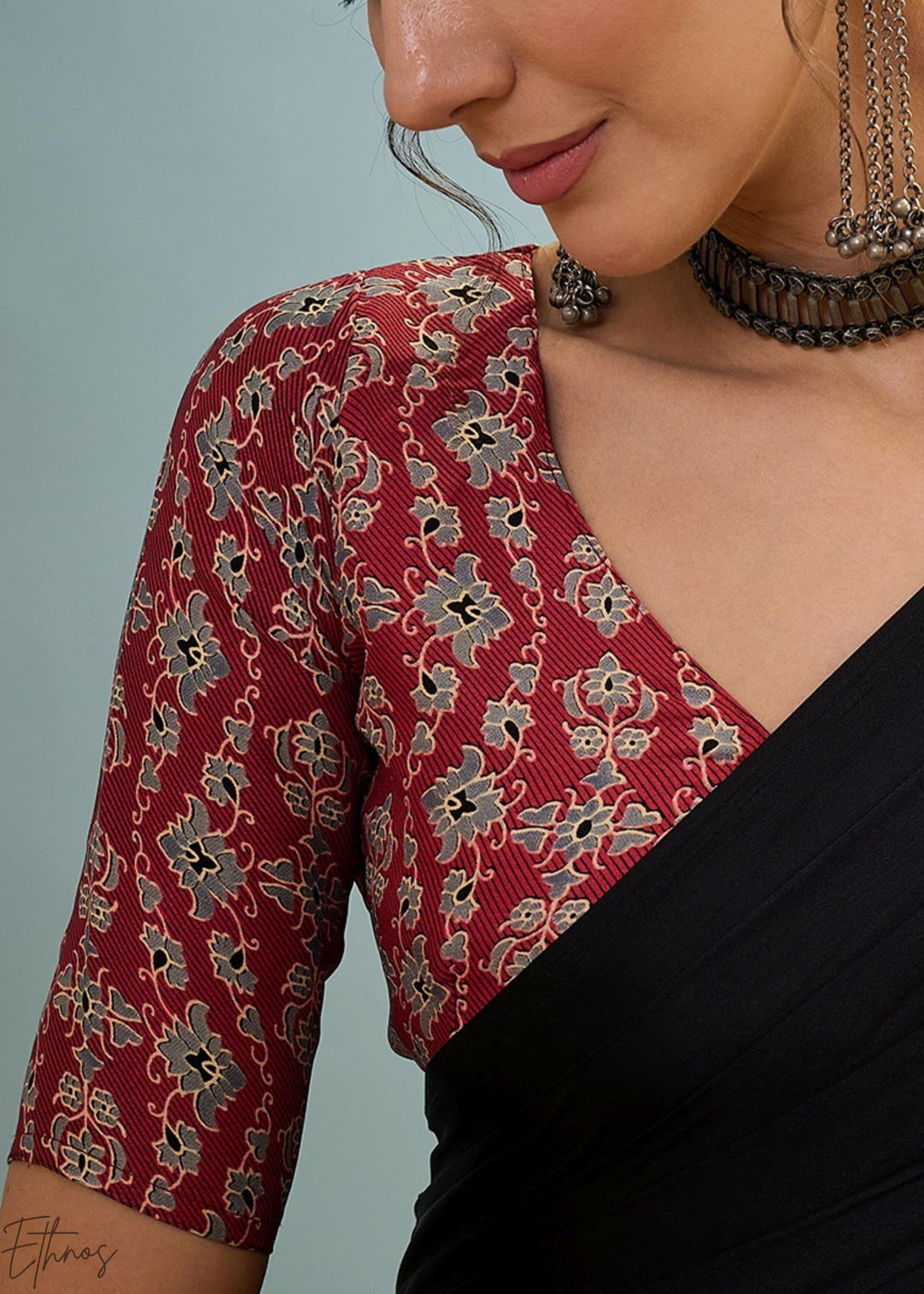 Obsidian Black Modal Silk Ajrakh Border Saree