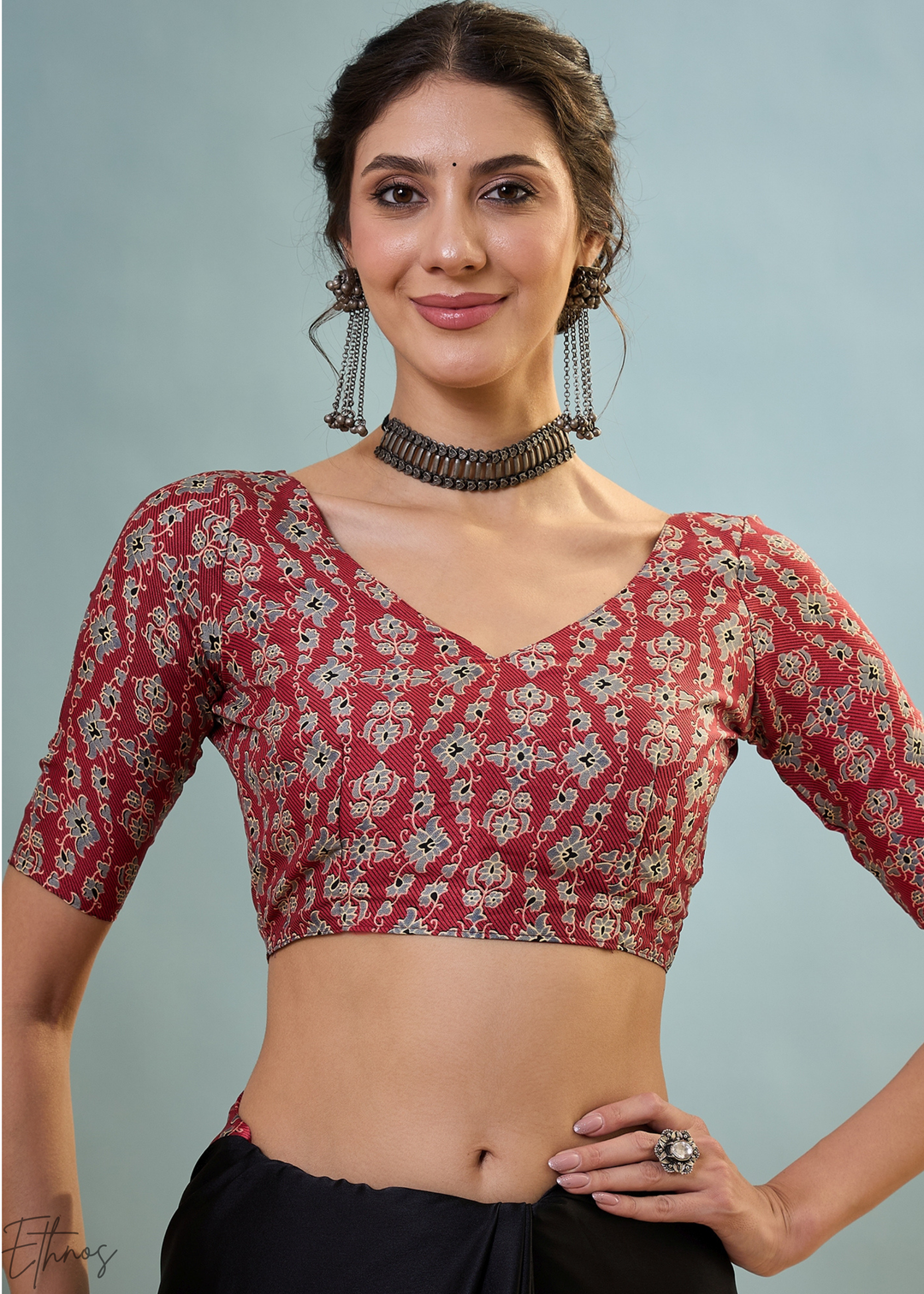 Obsidian Black Modal Silk Ajrakh Border Saree