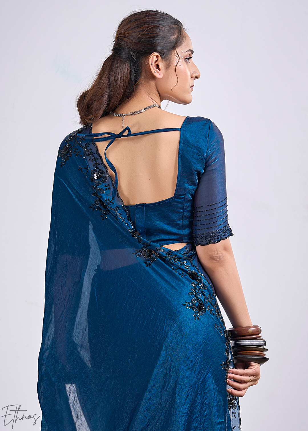 Ocean Jasper Cutdana Fendy Satin Silk Saree