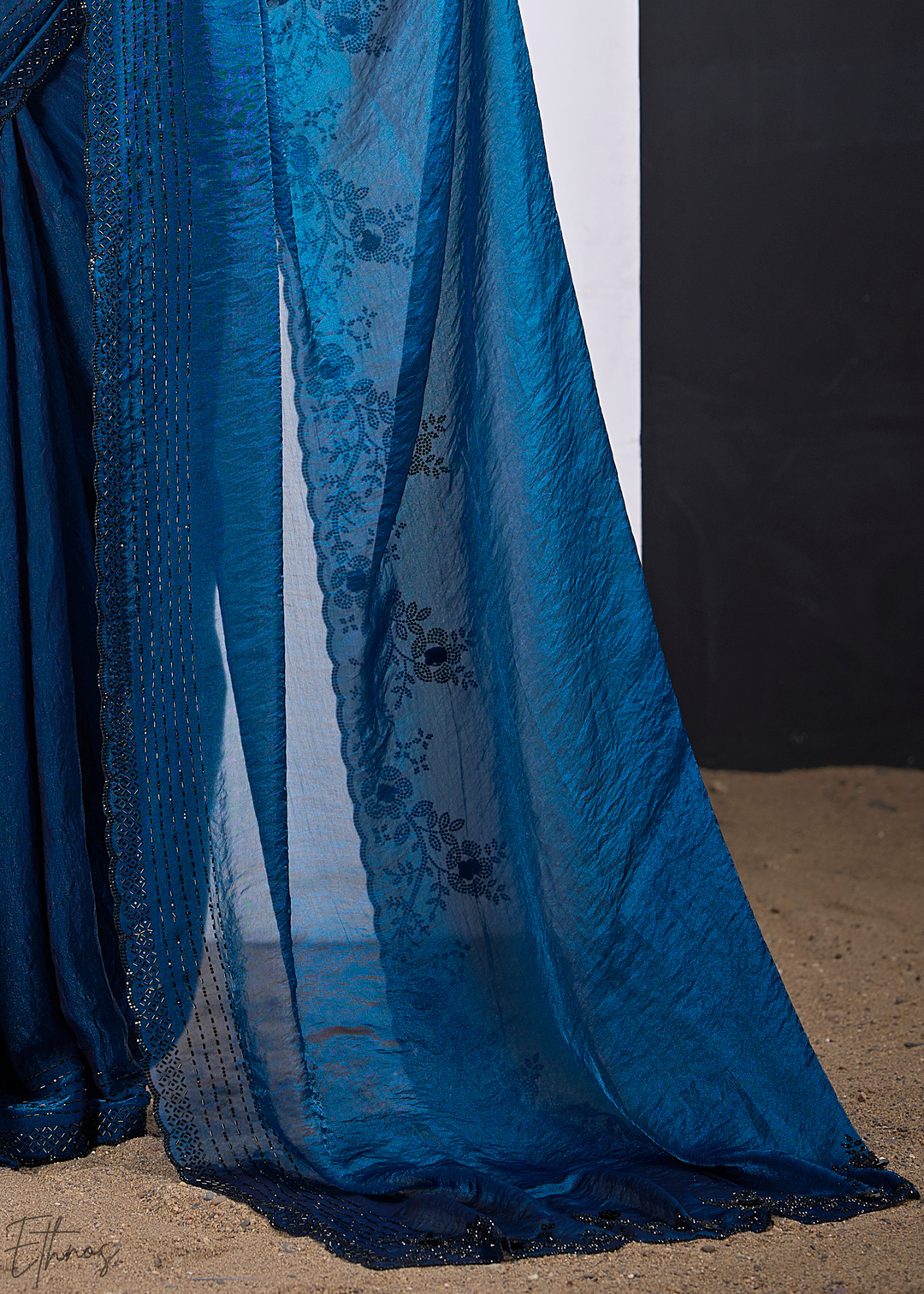 Ocean Jasper Cutdana Fendy Satin Silk Saree