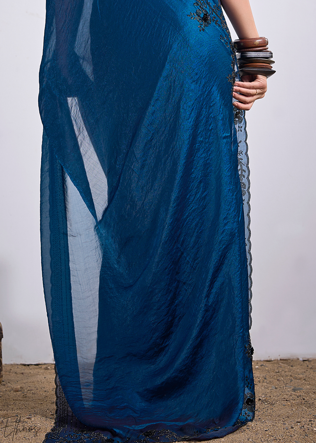 Ocean Jasper Cutdana Fendy Satin Silk Saree