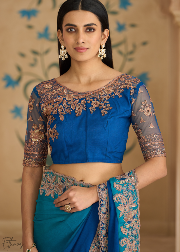 Oceanic Fade Textured Shaded Chiffon Saree