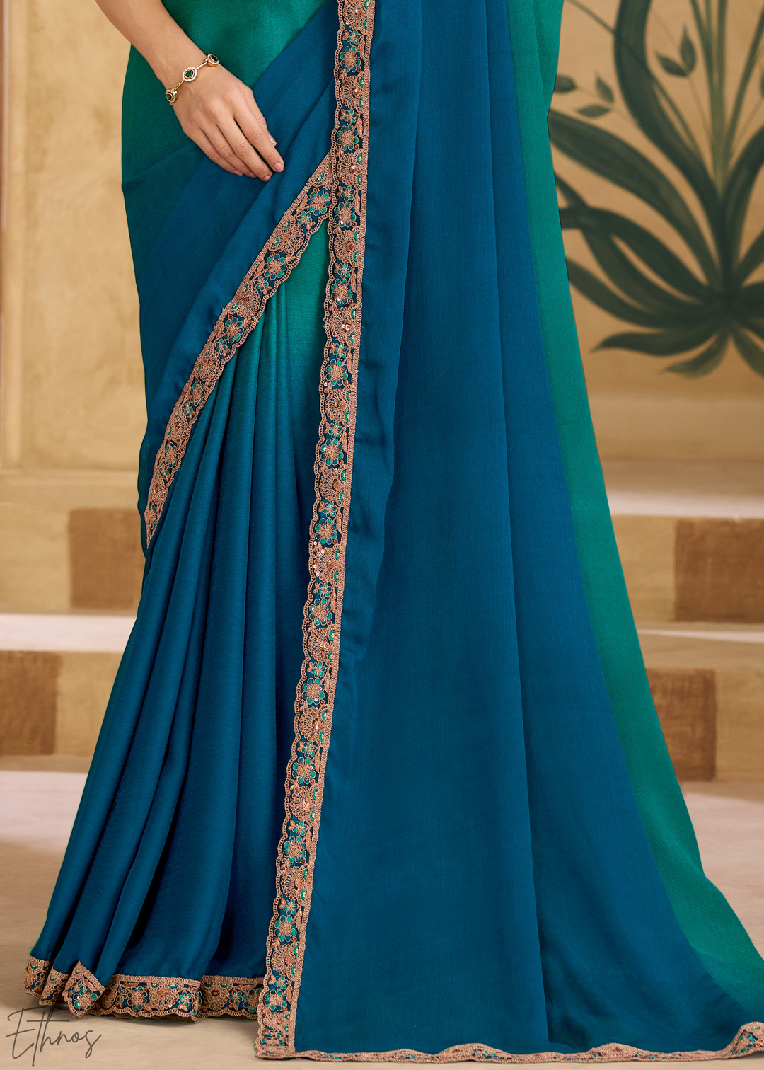 Oceanic Fade Textured Shaded Chiffon Saree