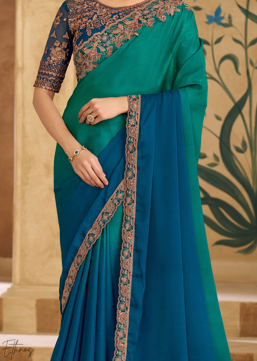 Oceanic Fade Textured Shaded Chiffon Saree