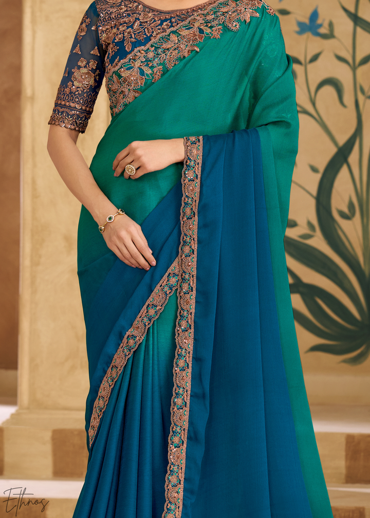 Oceanic Fade Textured Shaded Chiffon Saree