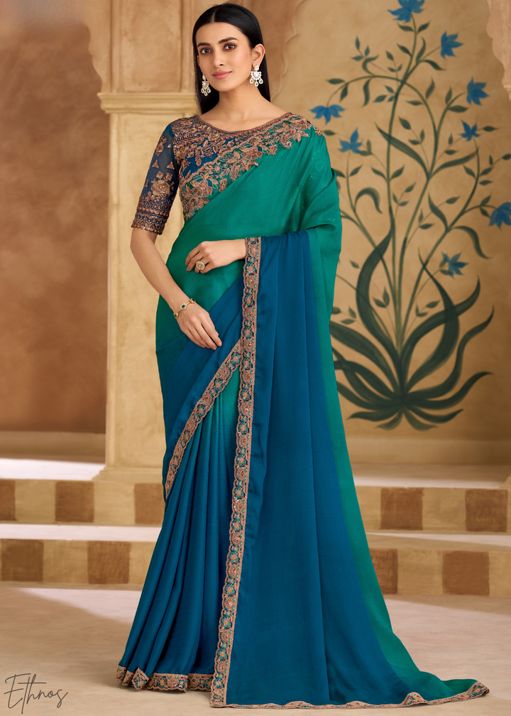 Oceanic Fade Textured Shaded Chiffon Saree