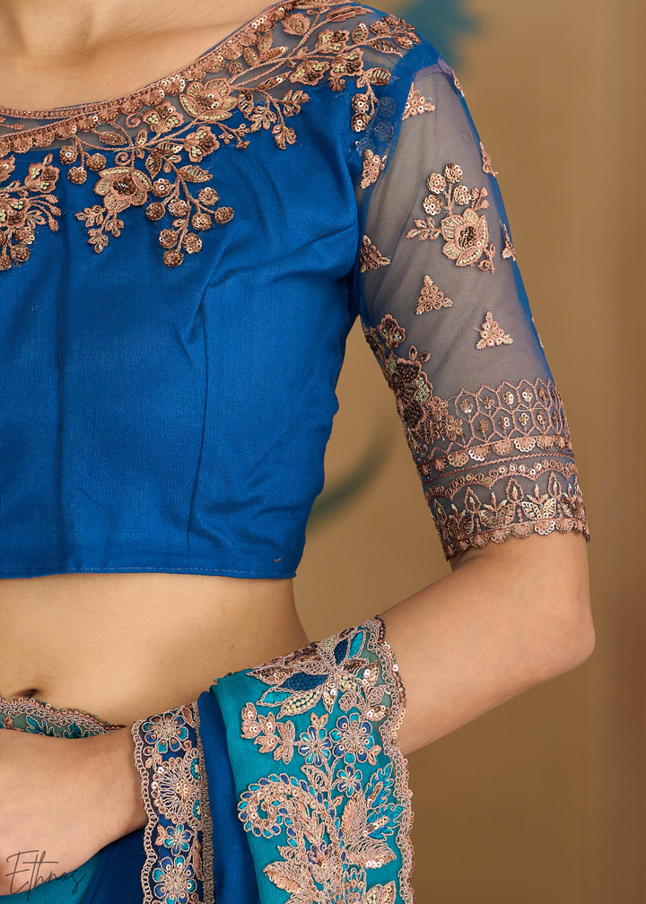 Oceanic Fade Textured Shaded Chiffon Saree