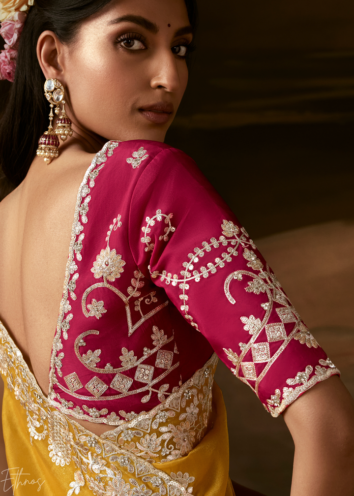 Ochre Gold Cutwork Scallop Border Organza Saree