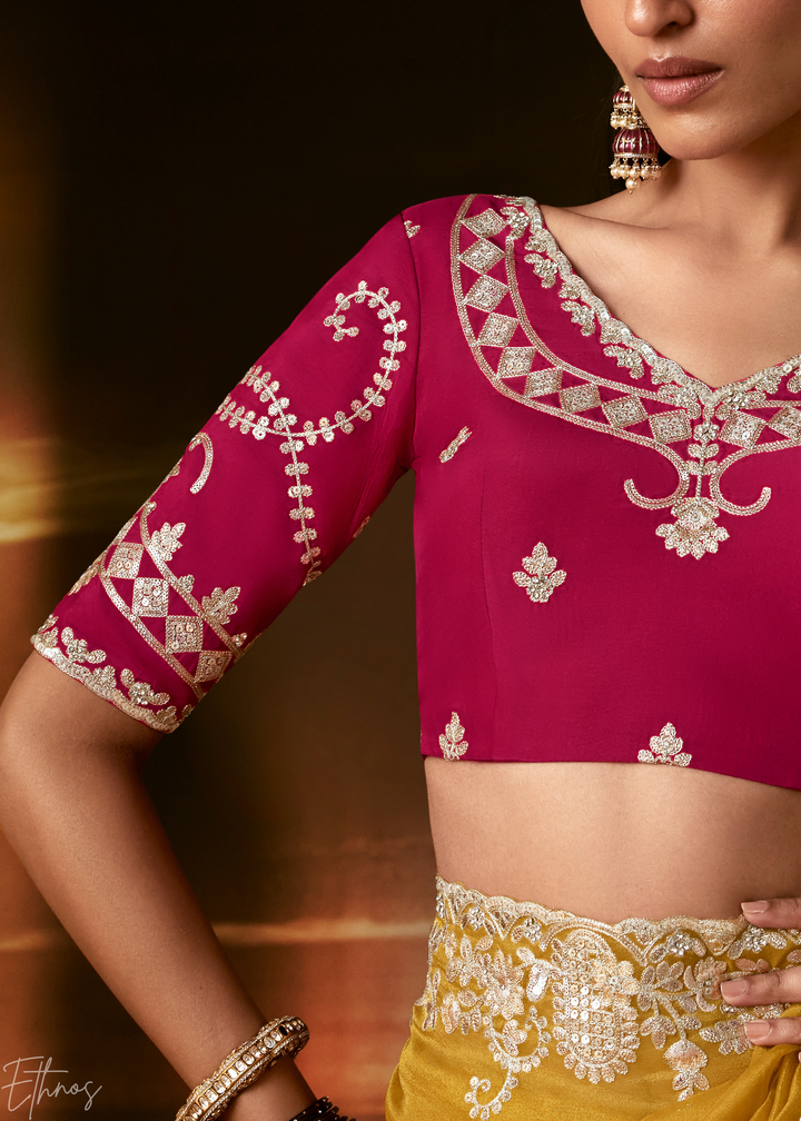 Ochre Gold Cutwork Scallop Border Organza Saree