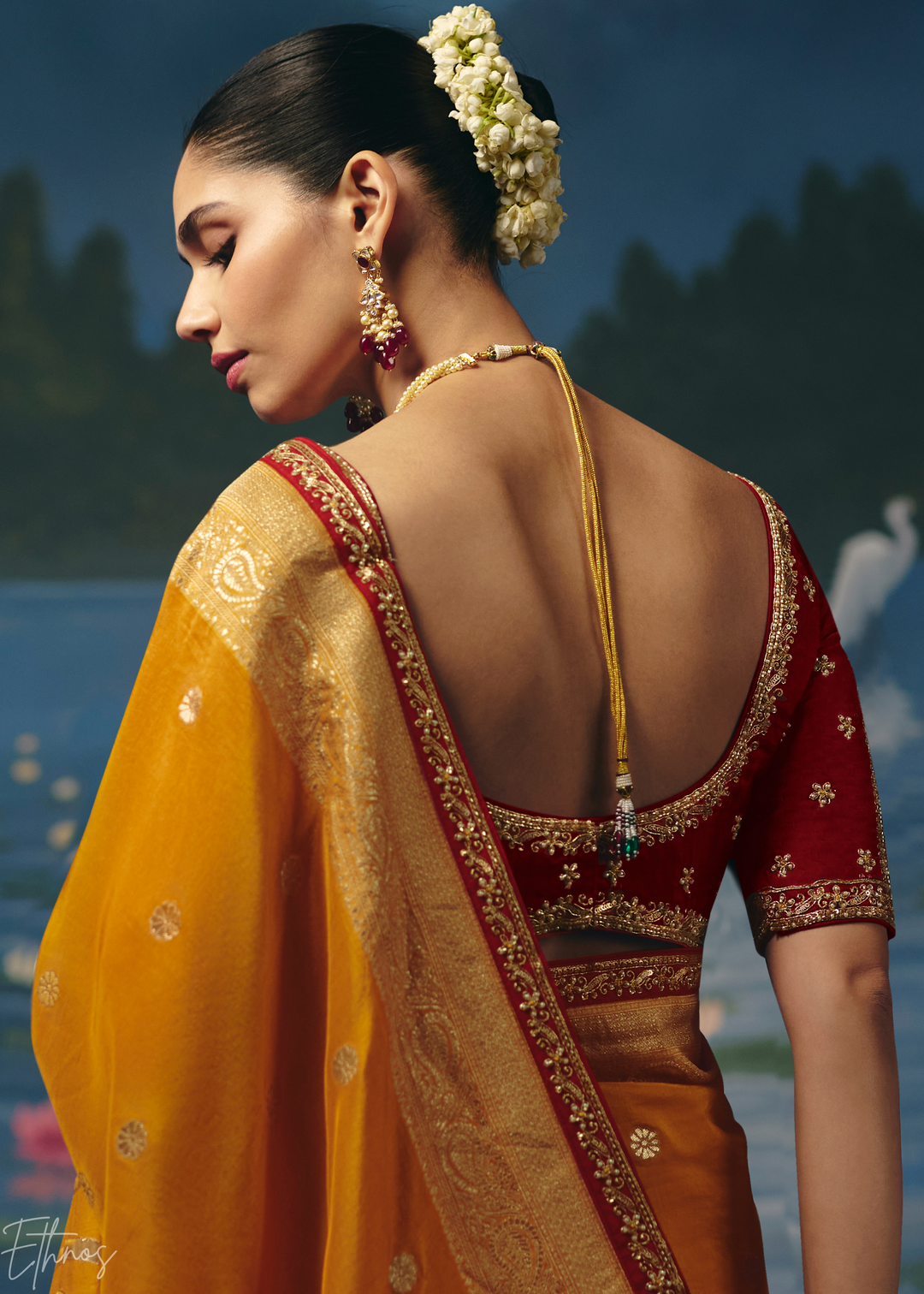 Ochre Traditional Zari Woven Border Dola Silk Saree