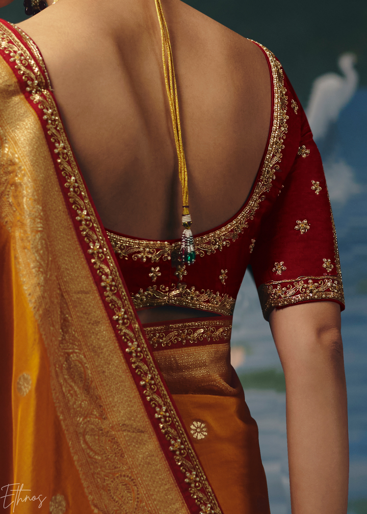 Ochre Traditional Zari Woven Border Dola Silk Saree