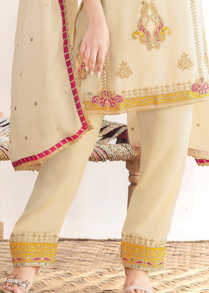 Cream Appliqué Chinon Palazzo Suit