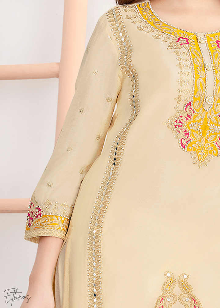Cream Appliqué Chinon Palazzo Suit