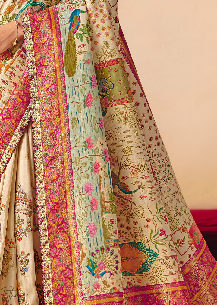 Off-White Kalamkari Dola Silk Saree