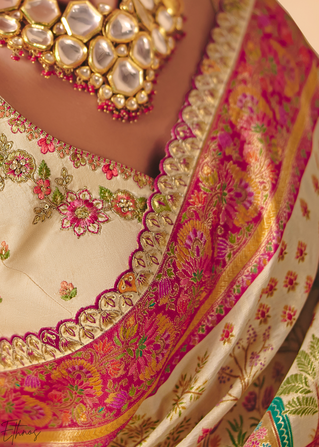 Off-White Kalamkari Dola Silk Saree
