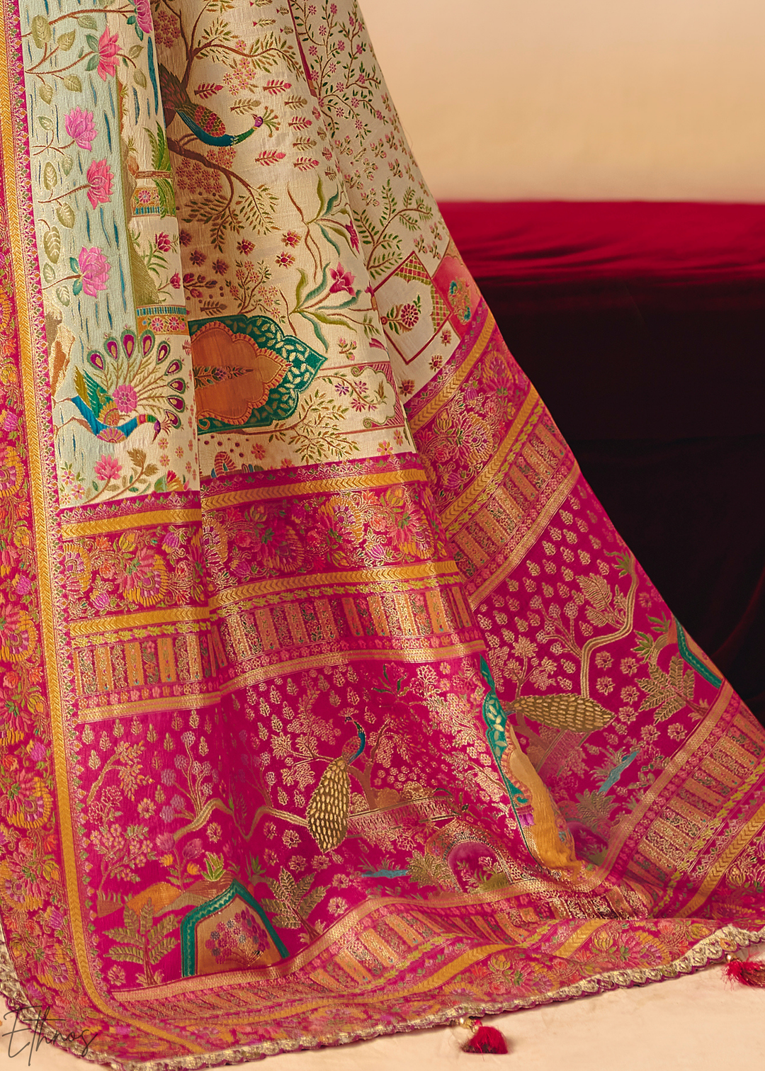 Off-White Kalamkari Dola Silk Saree