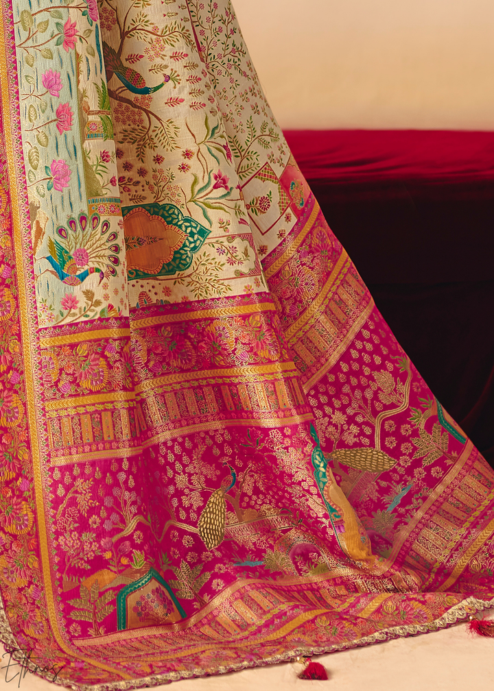 Off-White Kalamkari Dola Silk Saree