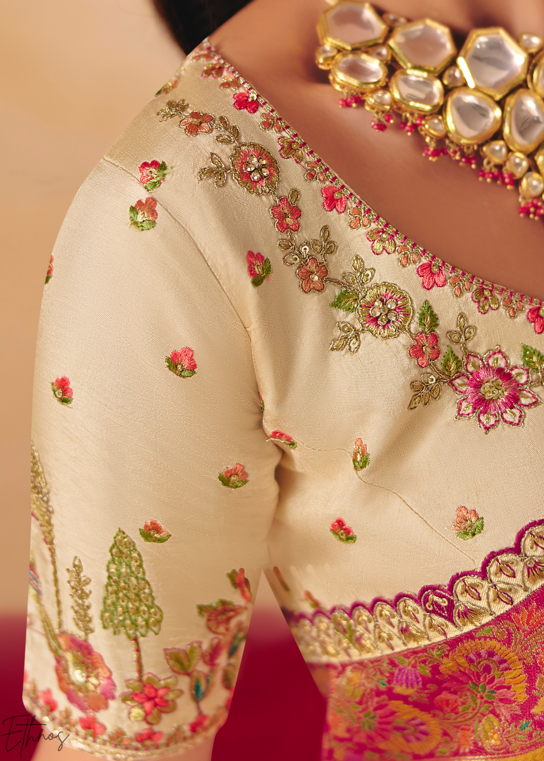 Off-White Kalamkari Dola Silk Saree