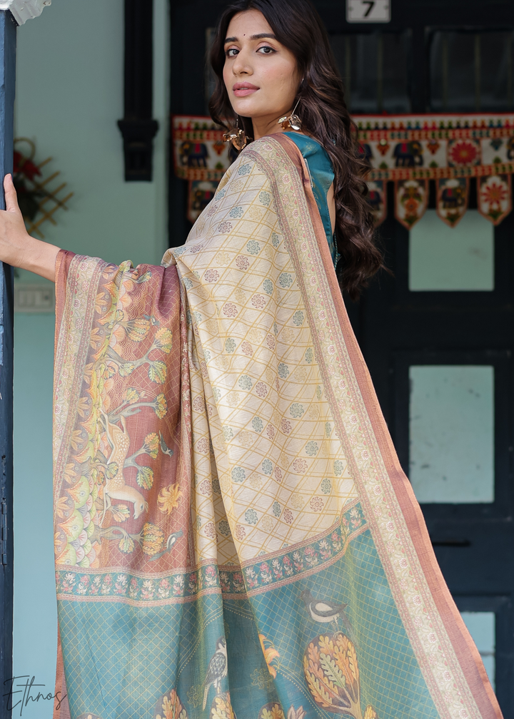Off-White Royal Heritage Cotton Linen Saree