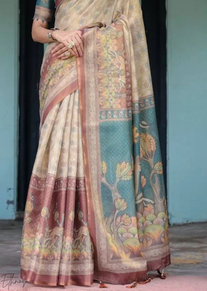 Off-White Royal Heritage Cotton Linen Saree