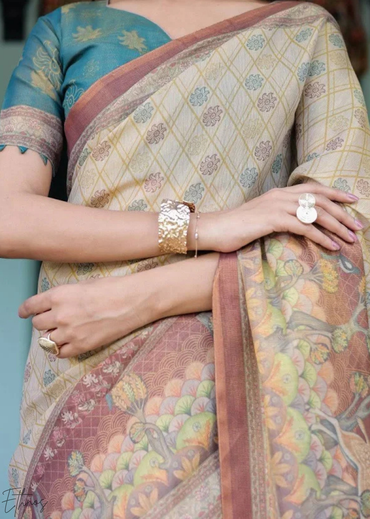 Off-White Royal Heritage Cotton Linen Saree