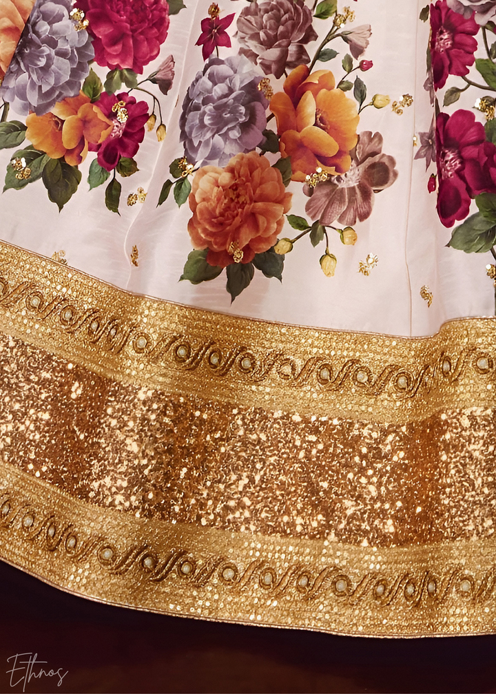 Off-White Zari Rose Silk Lehenga