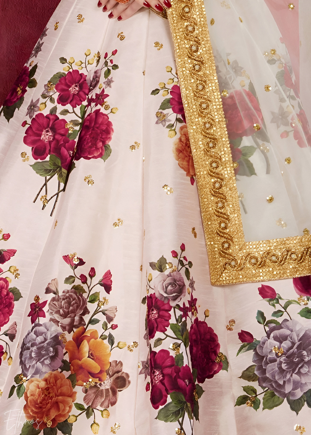 Off-White Zari Rose Silk Lehenga