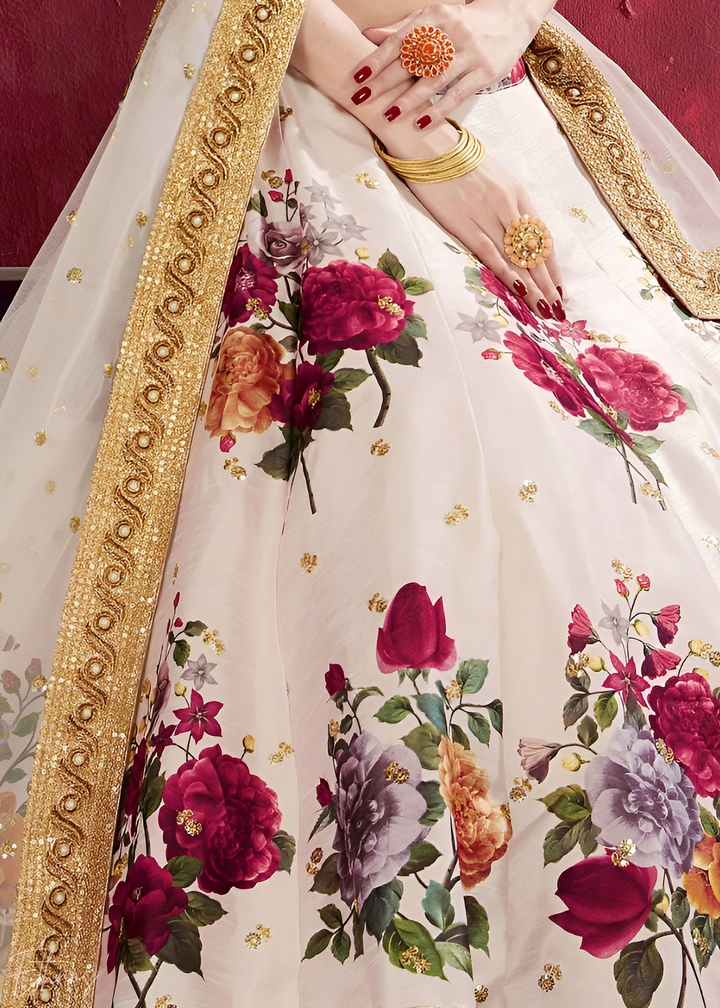 Off-White Zari Rose Silk Lehenga