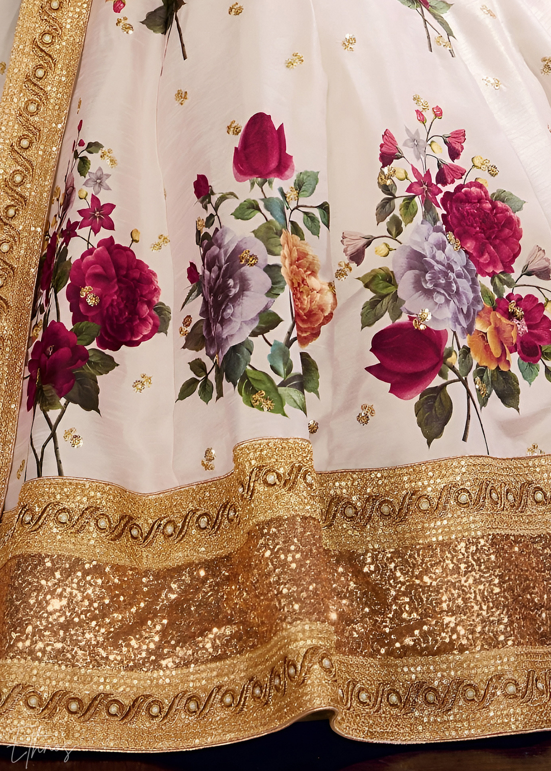Off-White Zari Rose Silk Lehenga