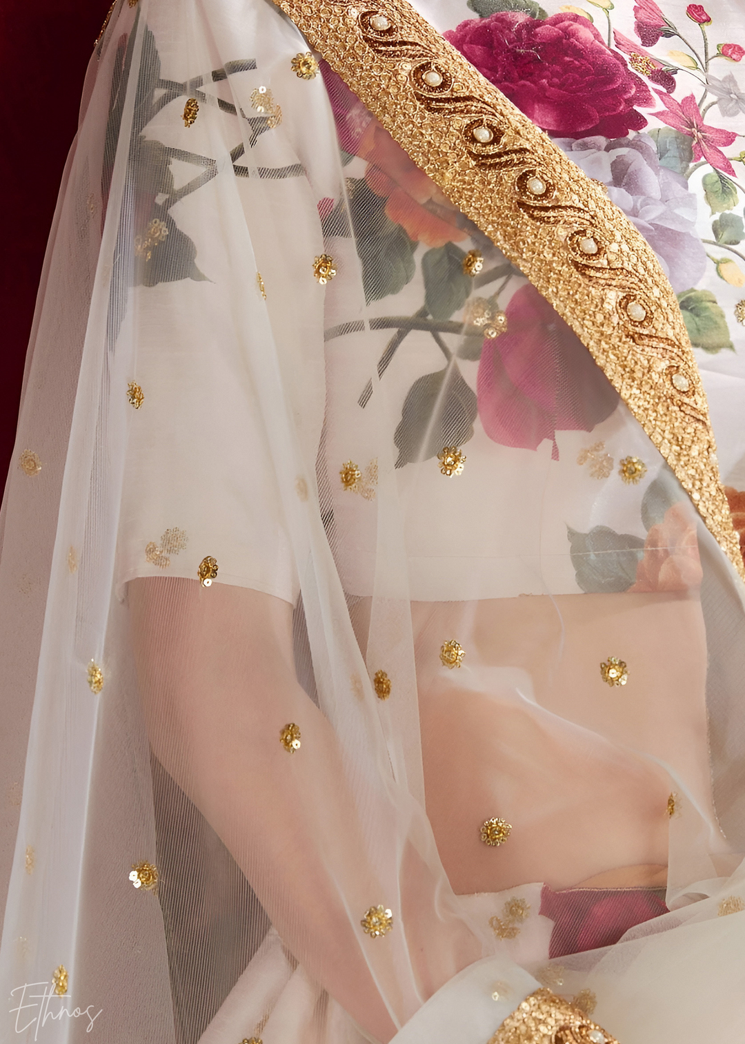 Off-White Zari Rose Silk Lehenga