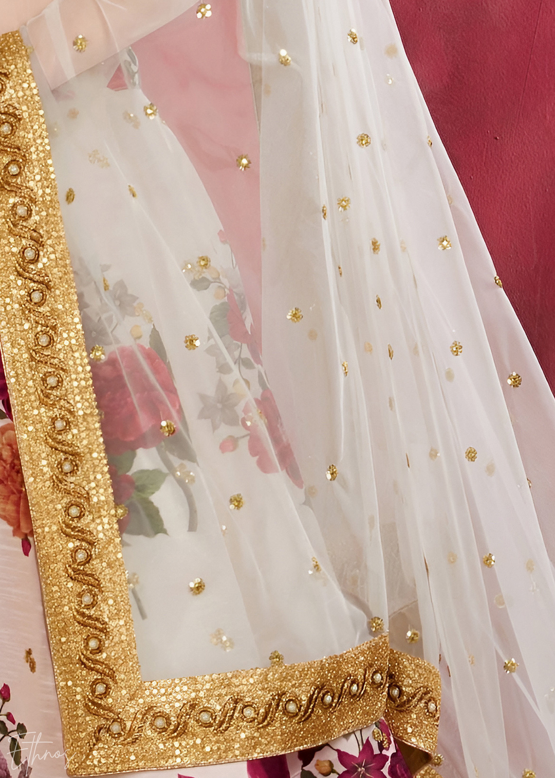 Off-White Zari Rose Silk Lehenga