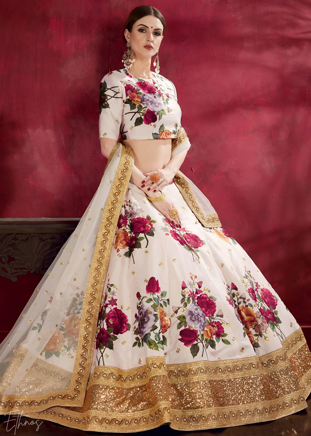 Off-White Zari Rose Silk Lehenga