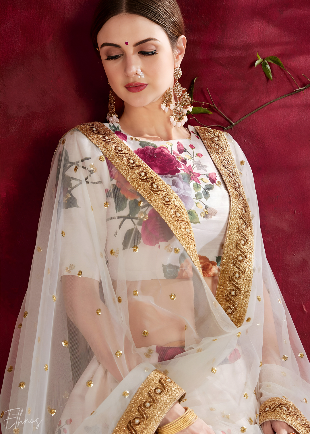 Off-White Zari Rose Silk Lehenga