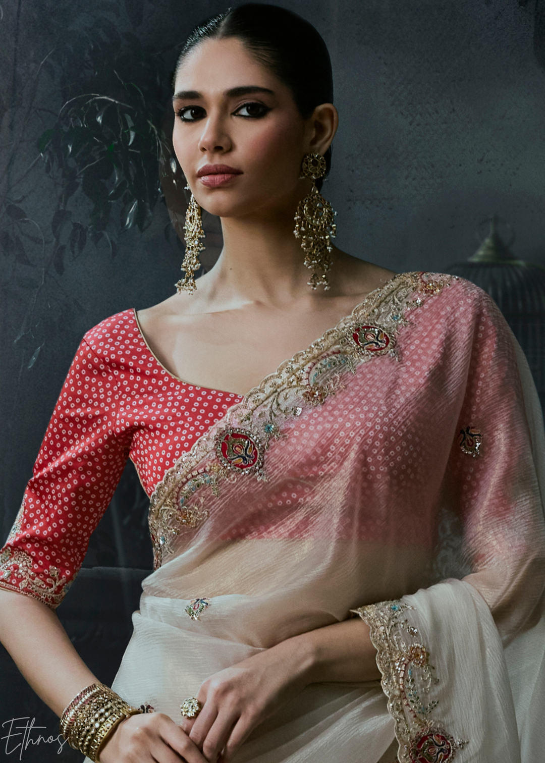 Off White Delicate Border Organza Silk Saree