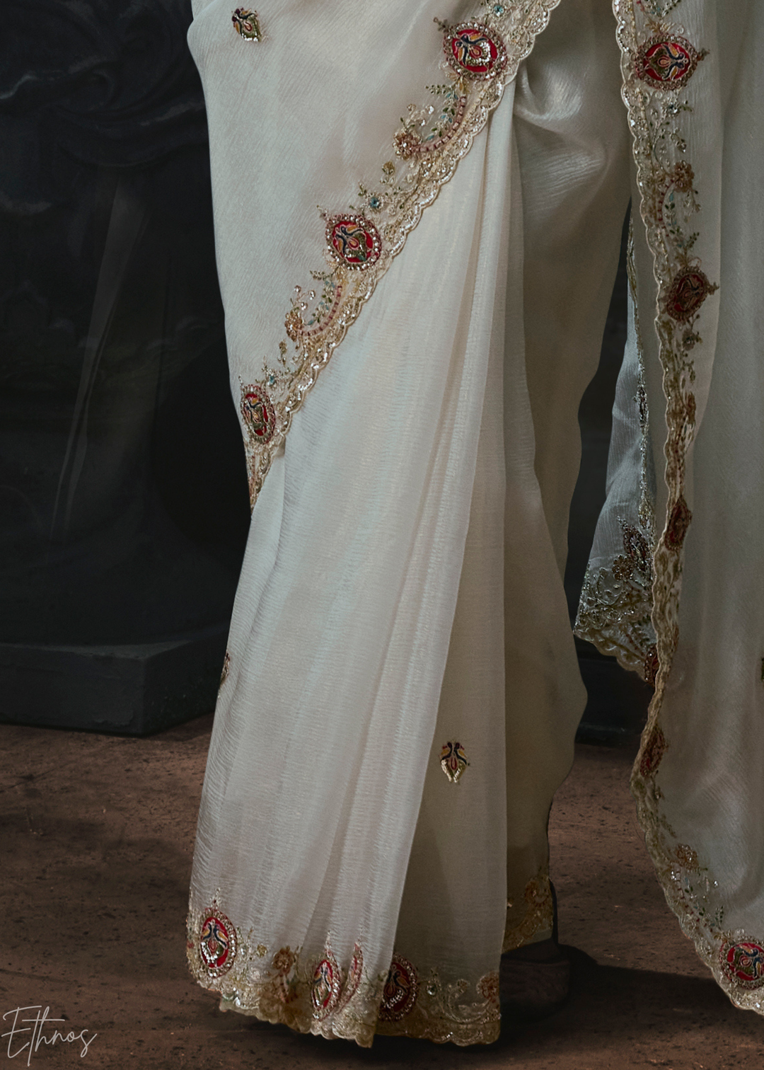 Off White Delicate Border Organza Silk Saree
