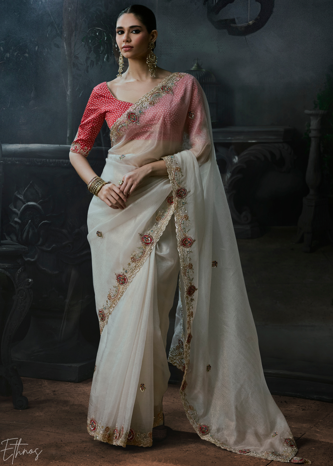 Off White Delicate Border Organza Silk Saree