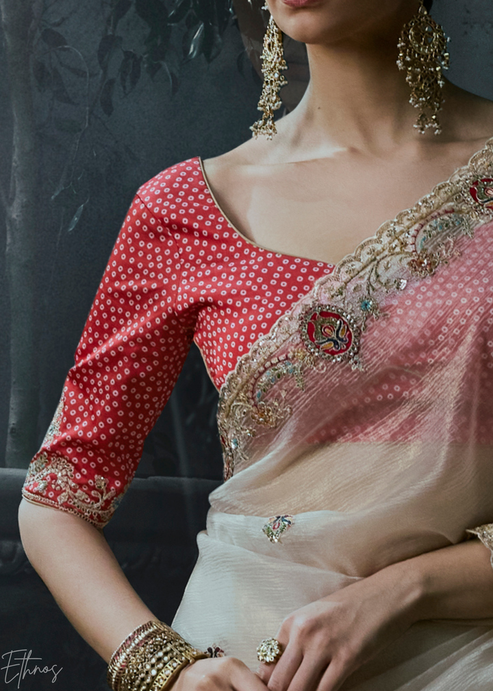 Off White Delicate Border Organza Silk Saree