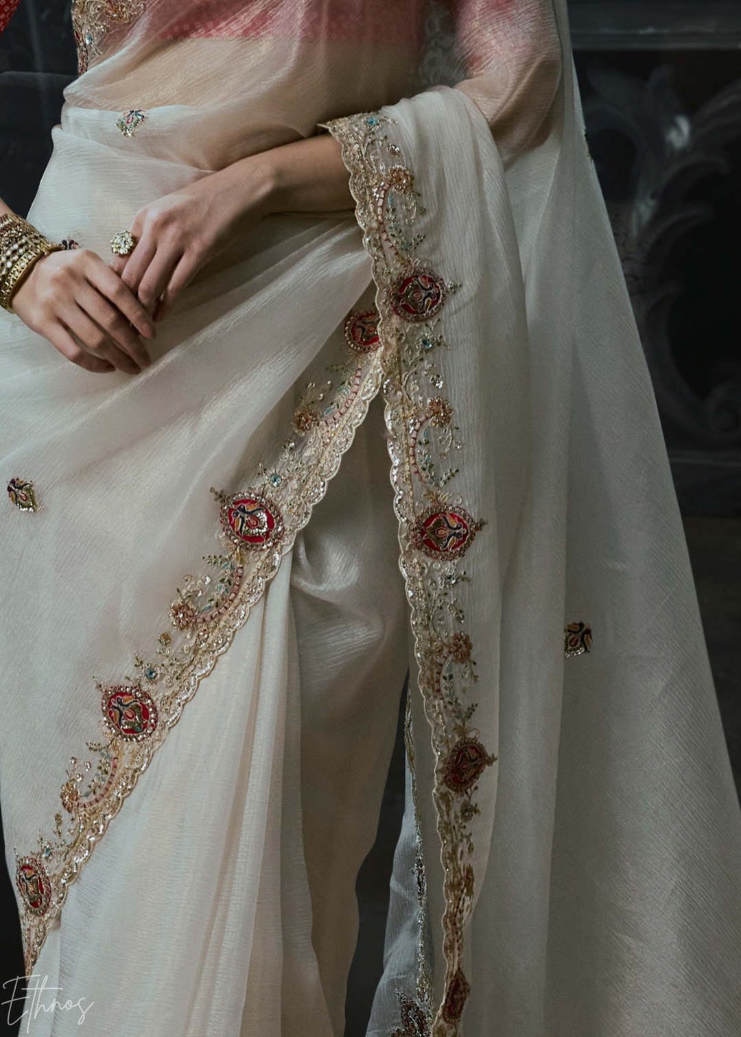 Off White Delicate Border Organza Silk Saree