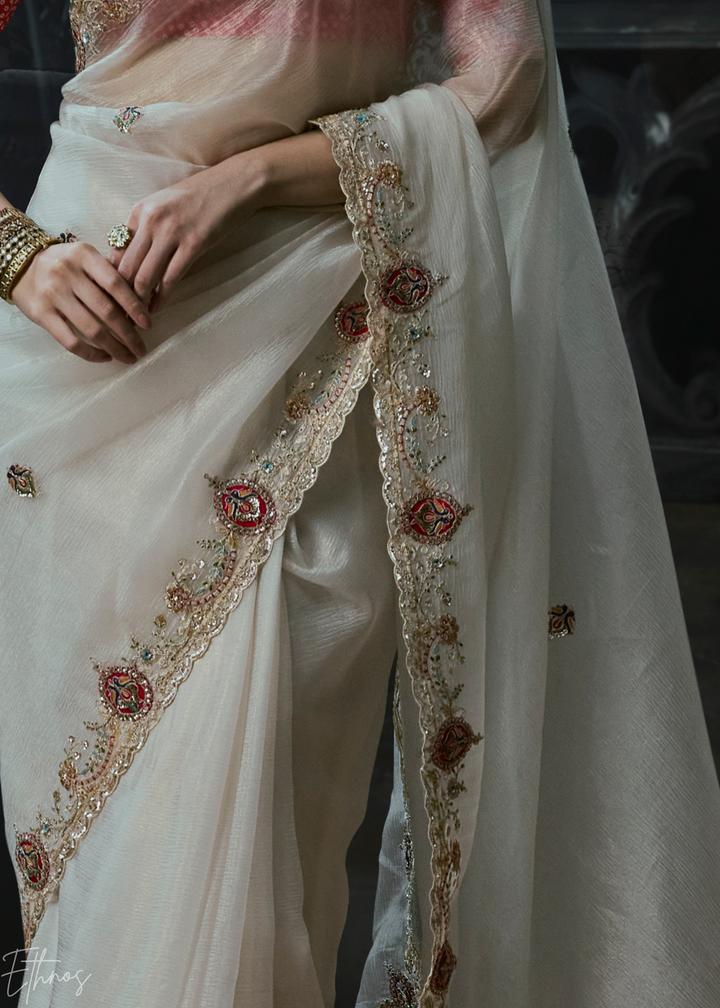 Off White Delicate Border Organza Silk Saree