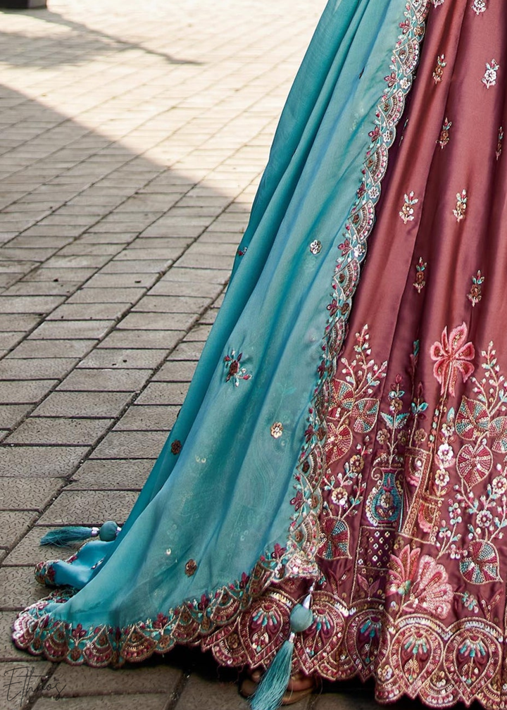Old Rose Botanical-Embroidered Silk Lehenga