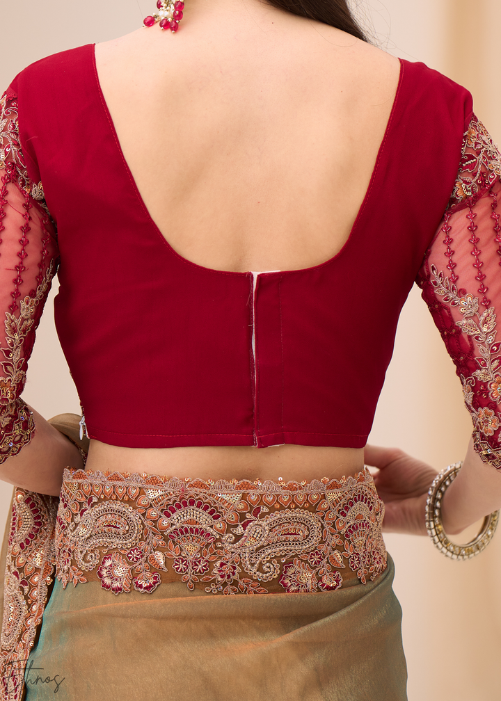 Olive Bronze Earthy Two-Tone Georgette Saree