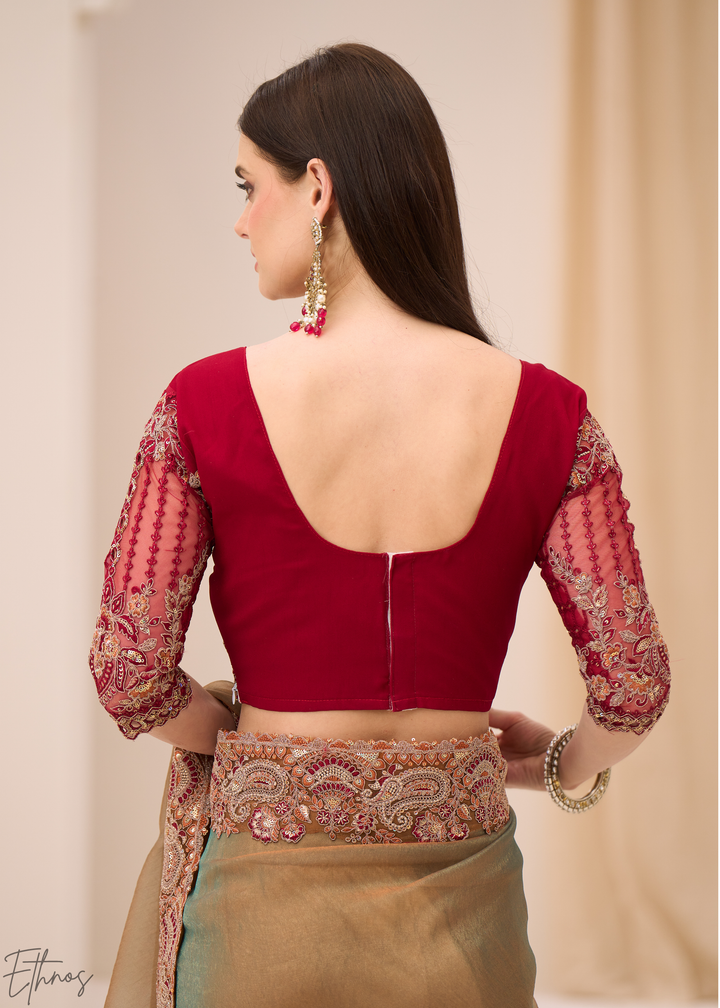 Olive Bronze Earthy Two-Tone Georgette Saree