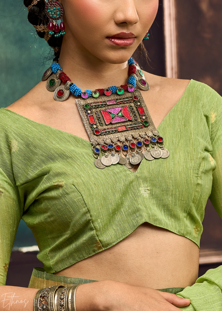 Olive Flora Pallu Munga Silk Saree